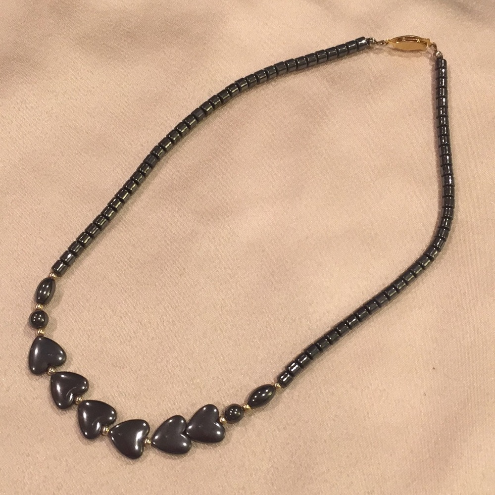 Dark grey hearts necklace. Really very pretty.